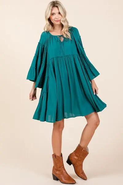 Mittoshop Frill Tie Neck Bell Sleeve Dress for Women - Love Salve